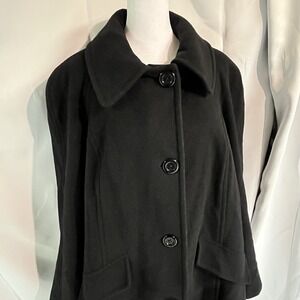 London Fog Wool Blend Button Up Black Coat Women's Size 1X Classic Versatile